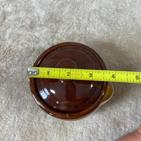 Vintage Stoneware Small Bean Pot in Tan and Brown Glaze - Picture 10 of 11